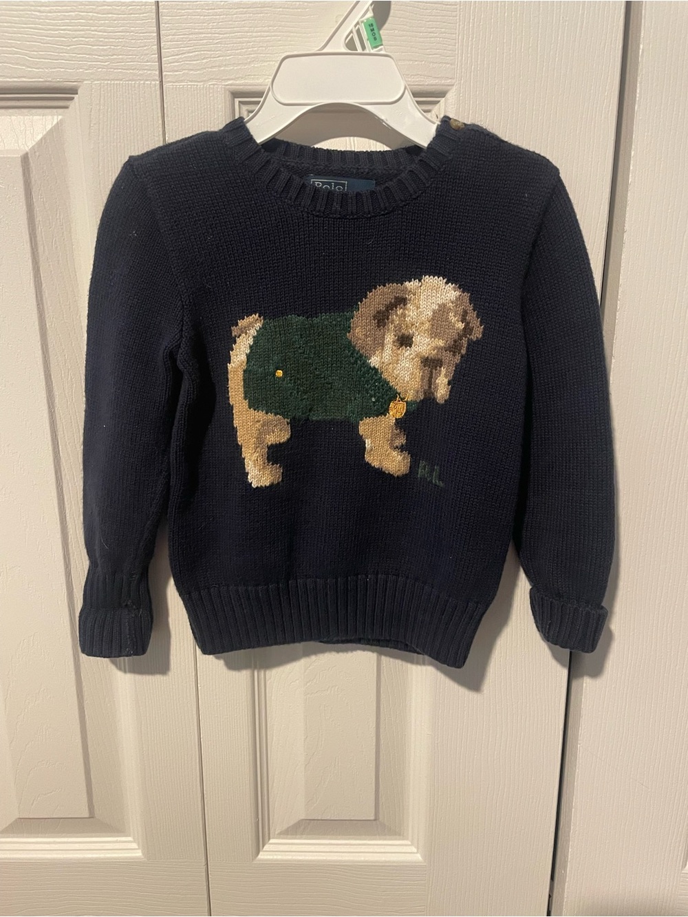 Ralph Lauren Navy Knit Sweater with Puppy Motif